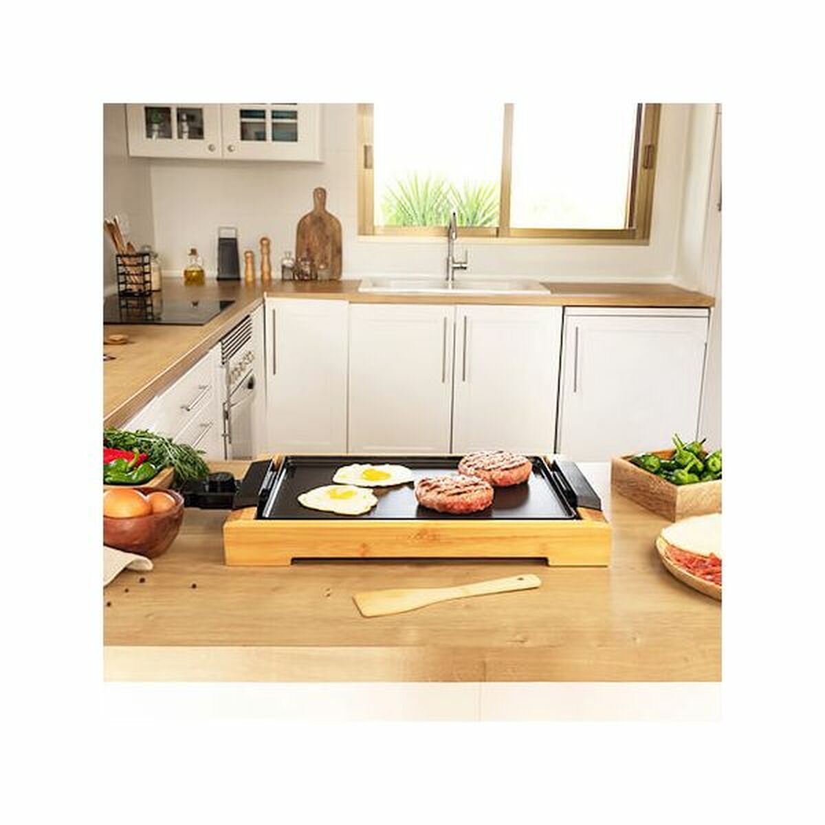 Plancha électrique design bambou
