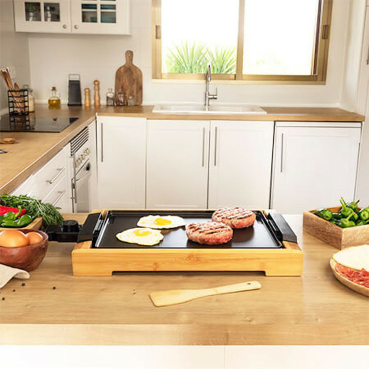 Plancha électrique design bambou