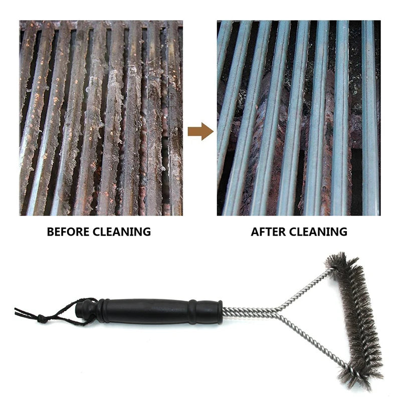 Brosse BBQ Inox Triple Tête pour Grille et Plancha