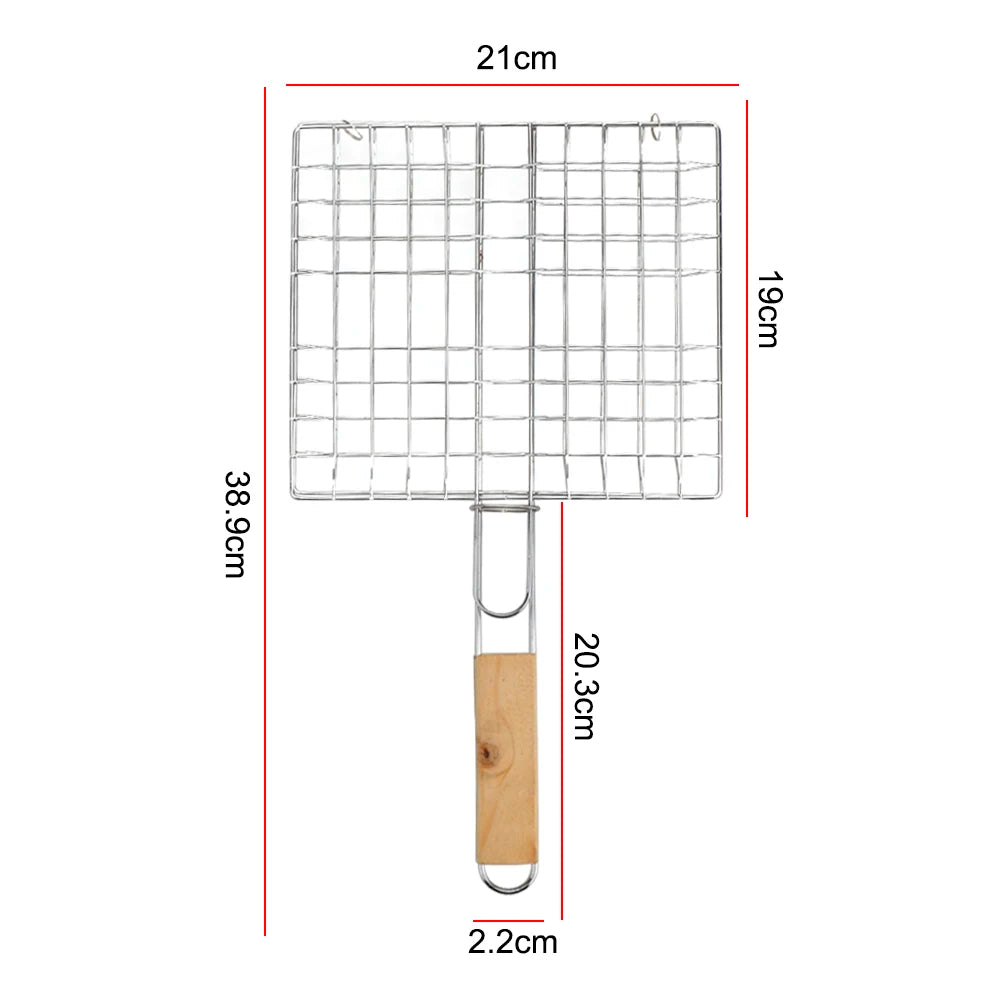 Grille de Cuisson BBQ Double Face avec Manche Bois