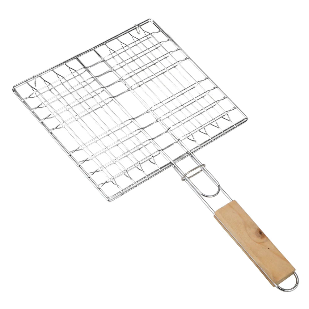 Grille de Cuisson BBQ Double Face avec Manche Bois
