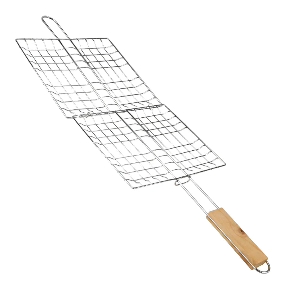 Grille de Cuisson BBQ Double Face avec Manche Bois