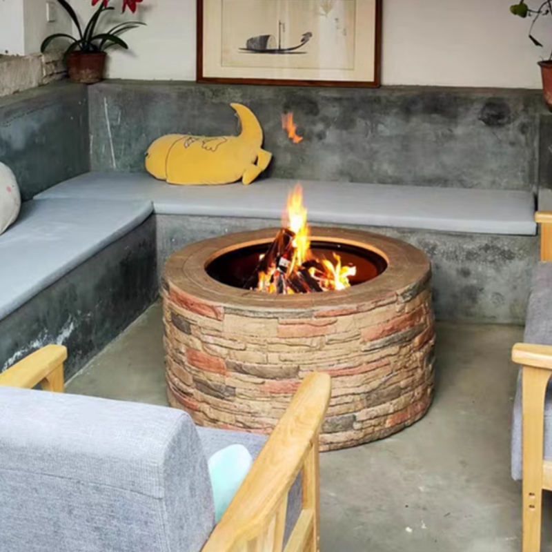 Brasero en pierre premium – Foyer extérieur convivial avec fonction barbecue